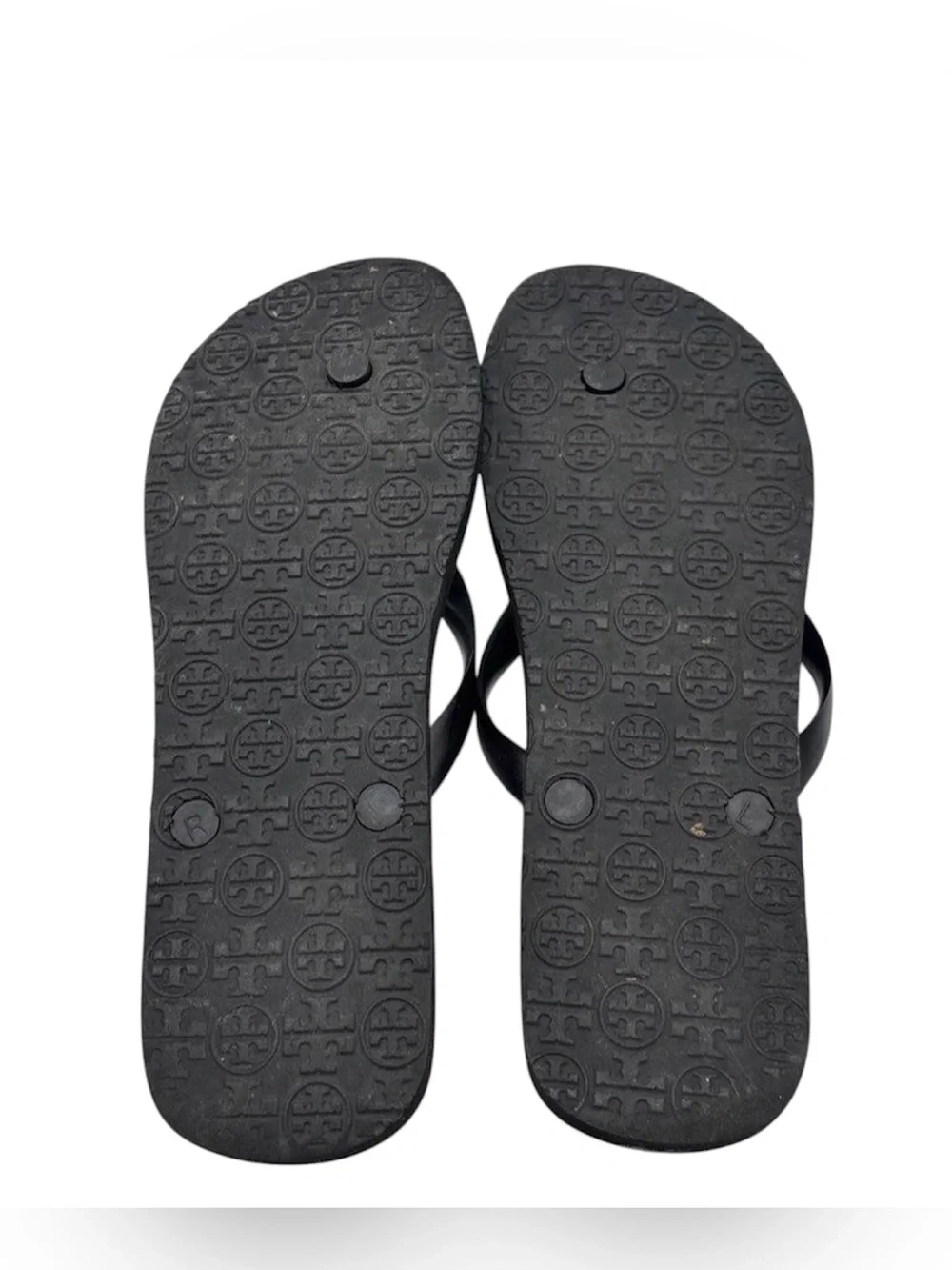 Tory Burch Black & White Patterned Logo Flip Flops